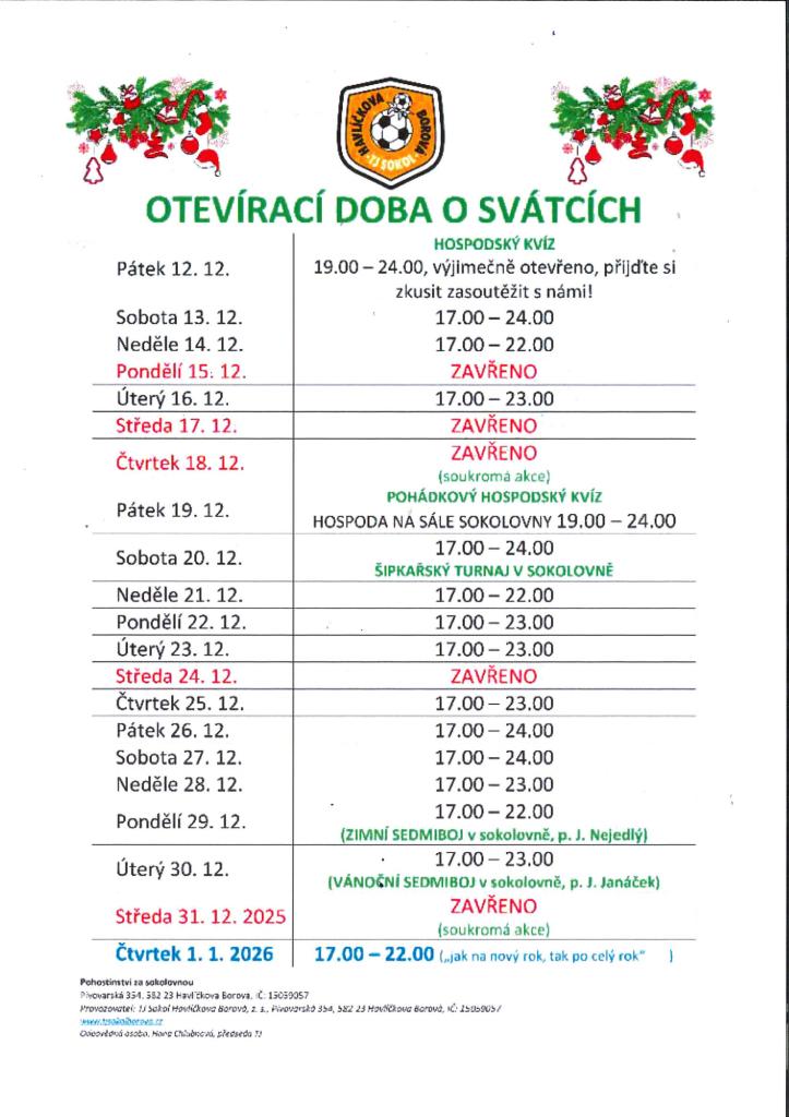 Otevírací doba o&nbsp;svátcích