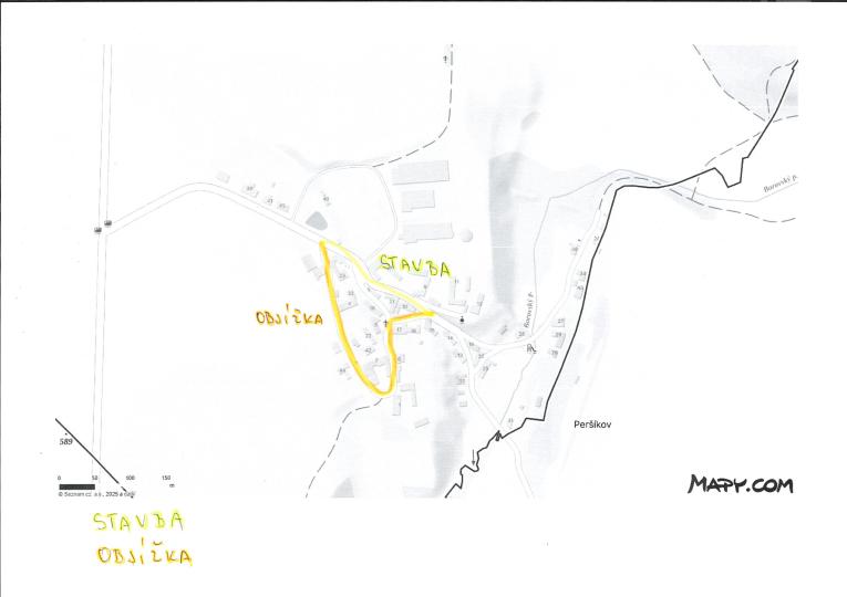 Mapka objížďky v Peršíkově