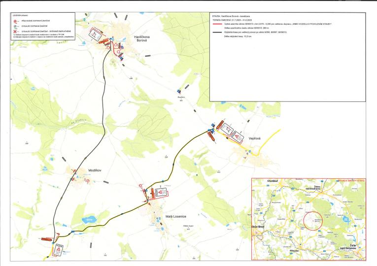 Mapa s přechodnou úpravou provozu