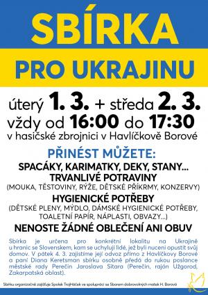 Sbírka pro Ukrajinu 2. 3. 2022 a 3. 3. 2022 1
