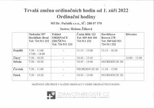 TRVALÁ ZMĚNA ORDINAČNÍCH HODIN