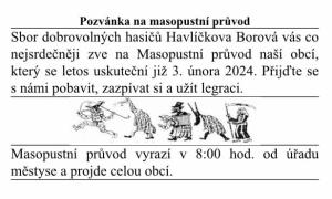 Pozvánka na Masopustní průvod 3. 2. 2024 1