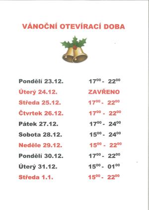 VÁNOČNÍ OTEVÍRACÍ DOBA U HAVLÍČKŮ